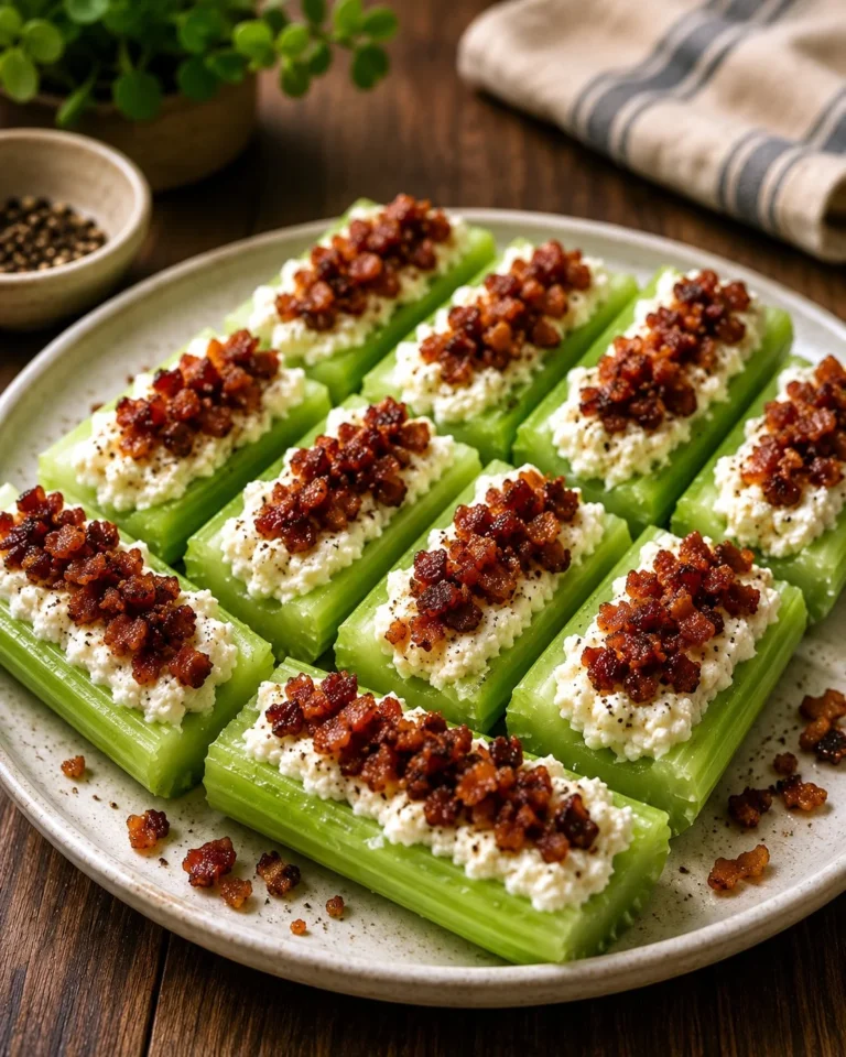 Delicious Southern bacon stuffed celery appetizer on a plate