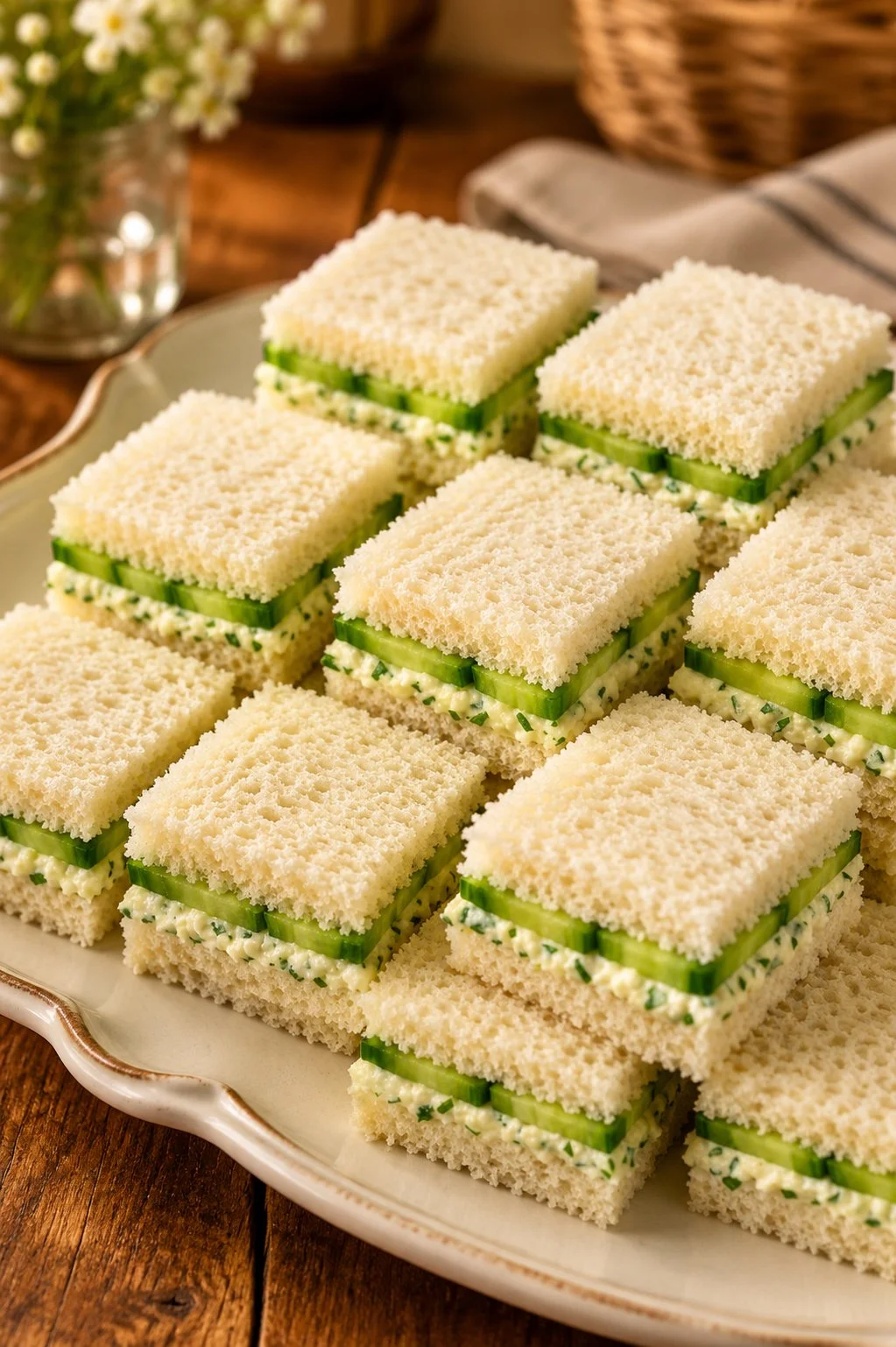 Southern 4-Ingredient Cucumber Sandwiches prepared on a platter