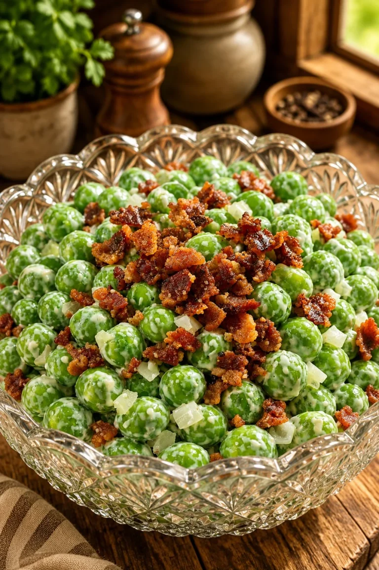 Delicious Southern 4-Ingredient Green Pea Salad in a bowl with fresh ingredients.