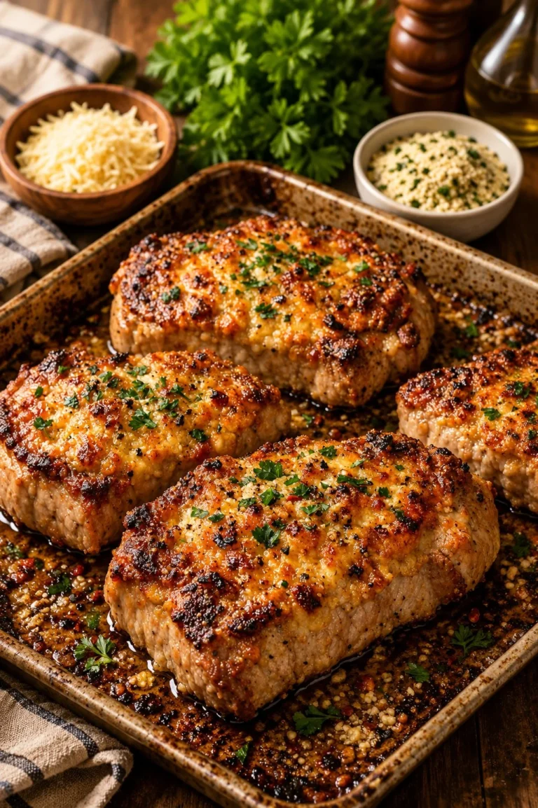 Southern Ranch Baked Pork Chops plated with herbs and spices