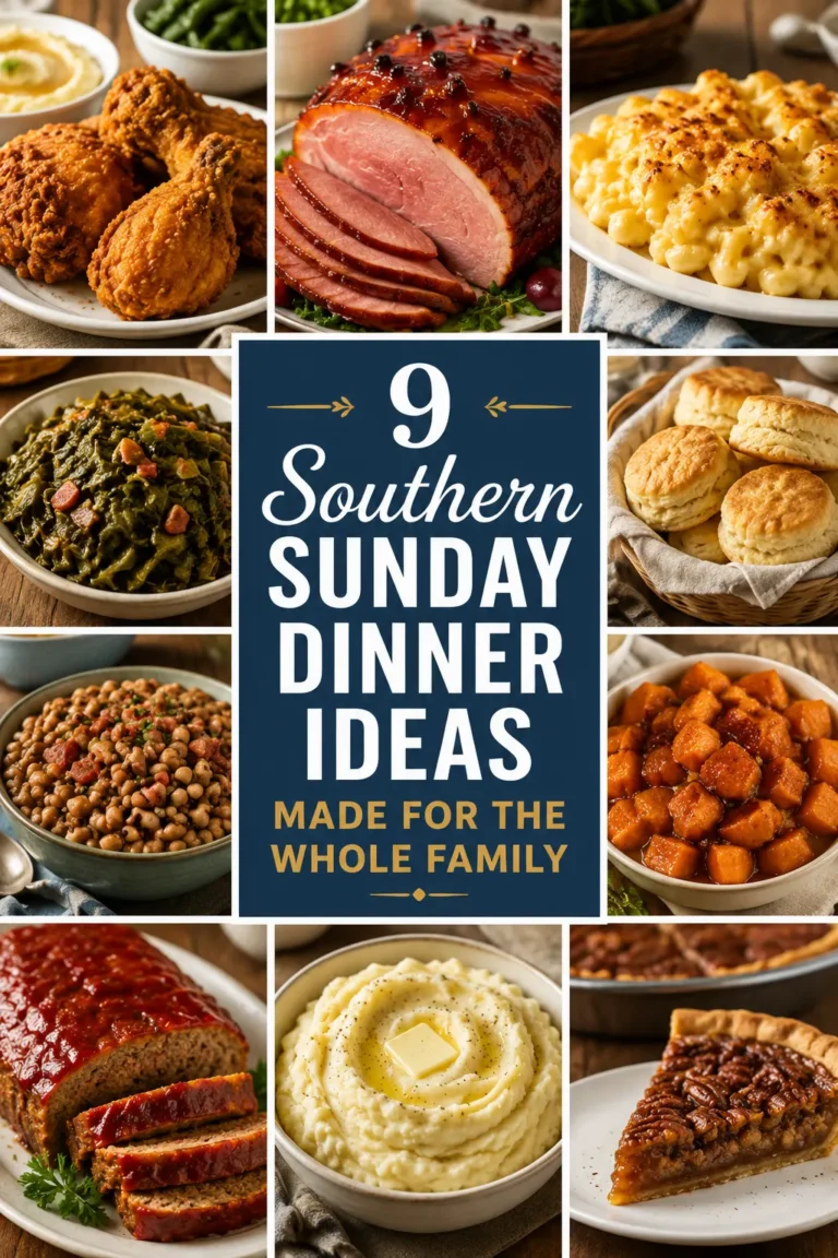 Southern Sunday dinner with fried chicken, mashed potatoes, mac and cheese, collard greens, biscuits, and cornbread
