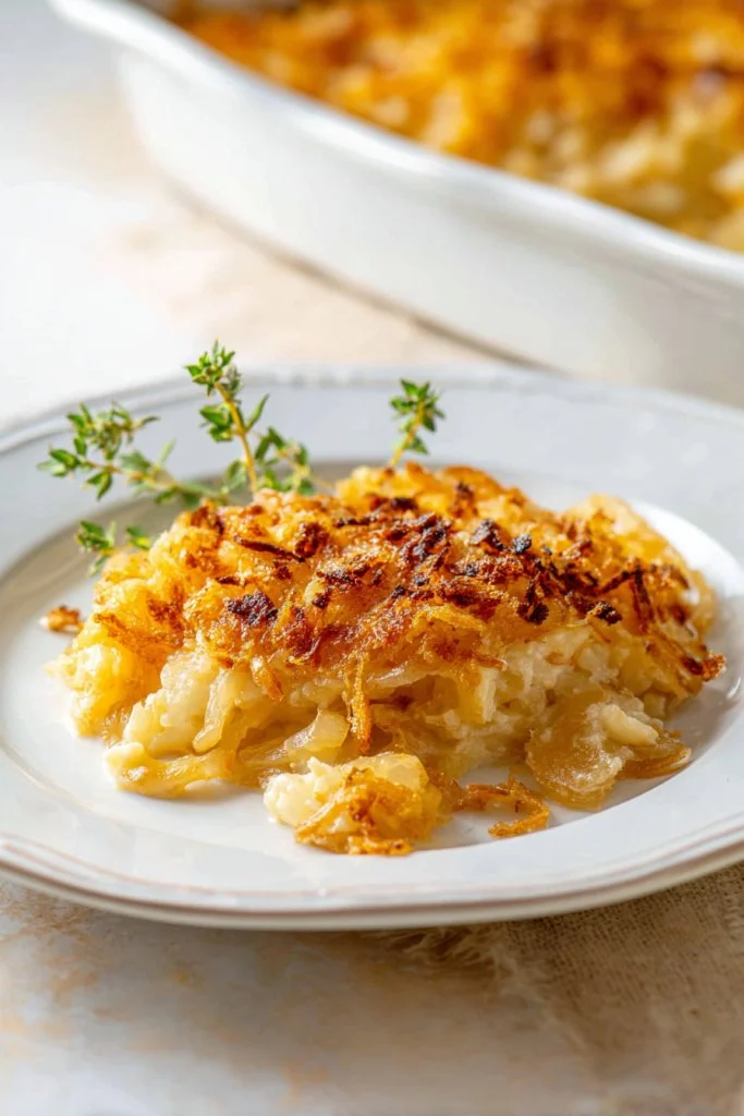 Delicious Southern Sweet Onion Casserole topped with golden breadcrumbs