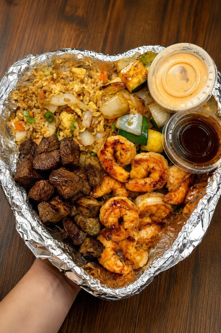 Delicious Steak and Shrimp Hibachi served with fresh vegetables