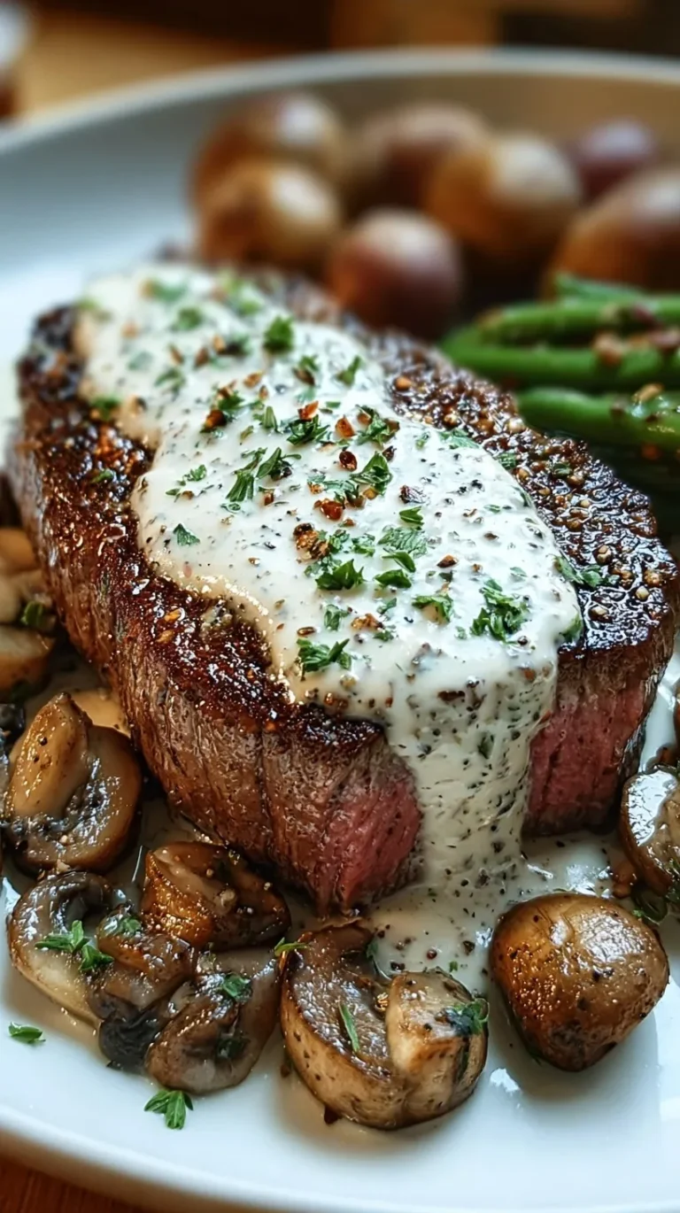 Pan-seared steak topped with a rich bourbon garlic cream sauce and fresh parsley.