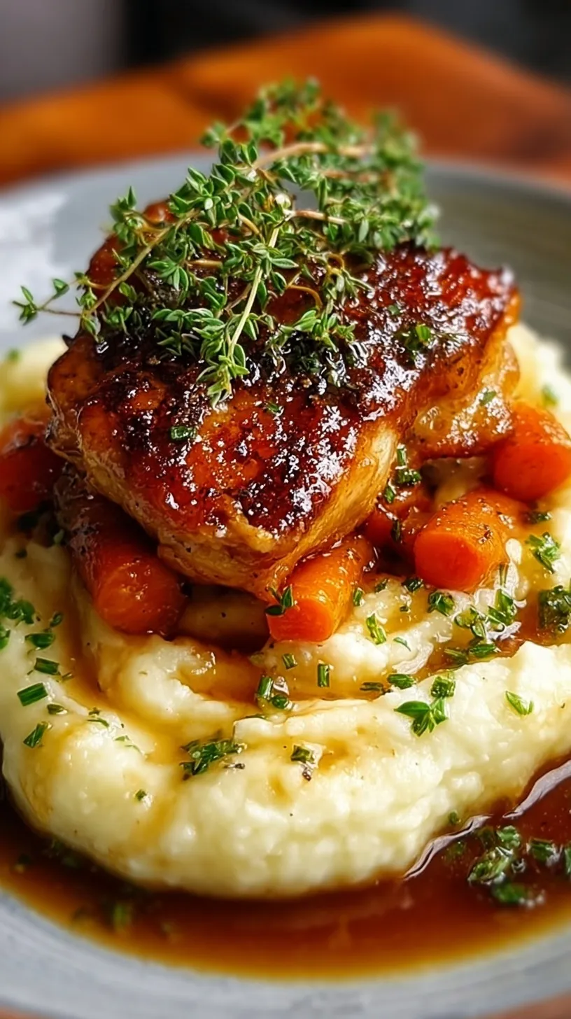 Glazed honey soy chicken pieces served over a bed of creamy mashed potatoes with green onions