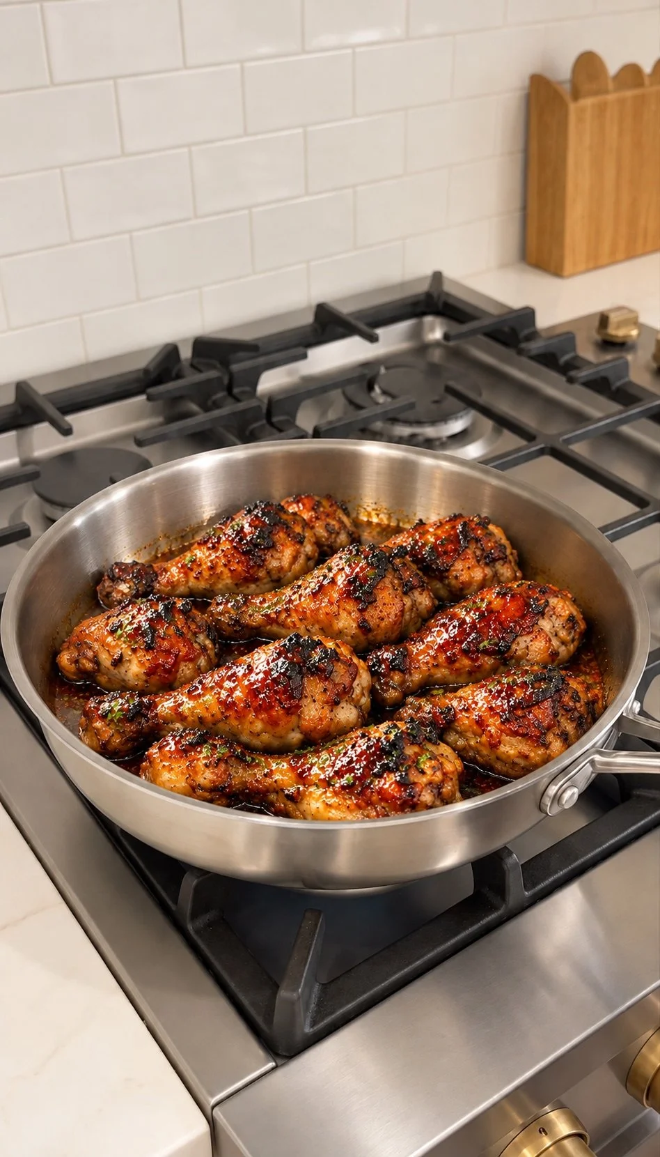 Sticky honey garlic chicken drumsticks glazed with a rich sauce