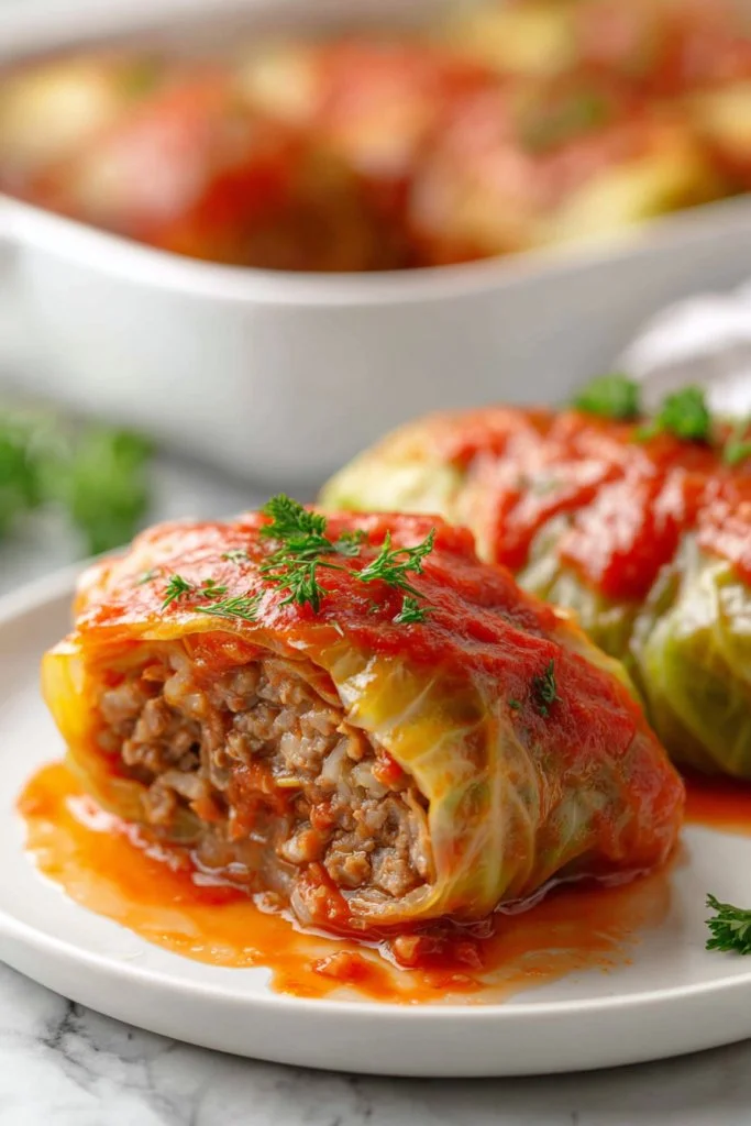 Delicious stuffed cabbage rolls filled with savory meat and rice