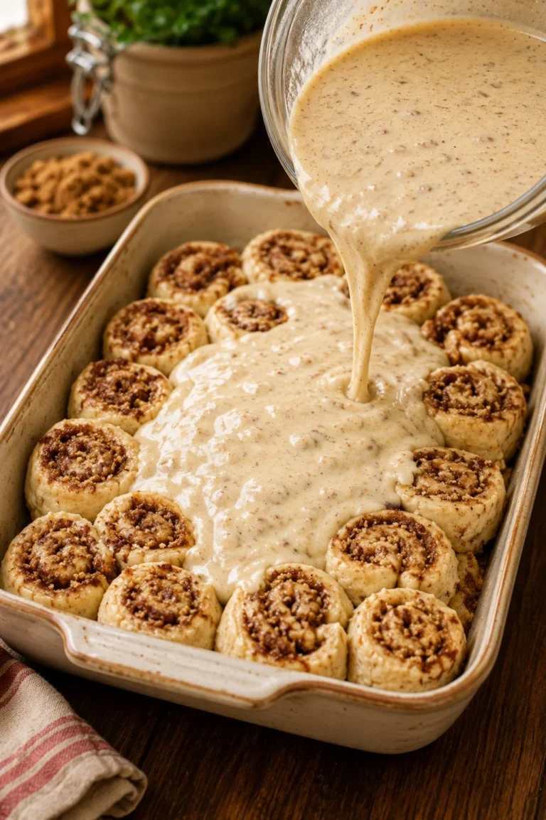 Sweet Blend King Cake Cinnamon Roll Casserole topped with icing.