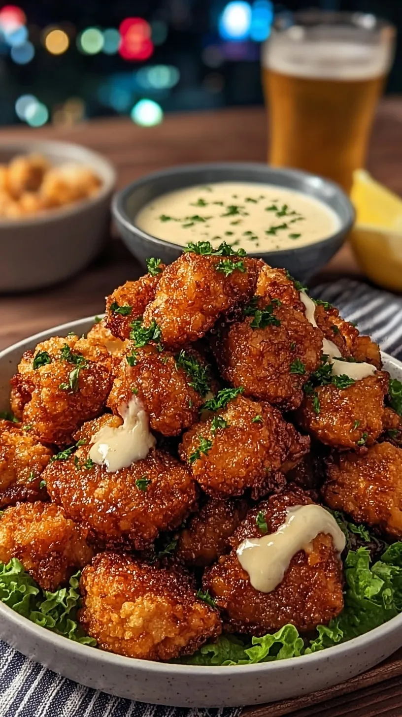 Crispy fried chicken bites coated in a shiny honey glaze with a bowl of ranch