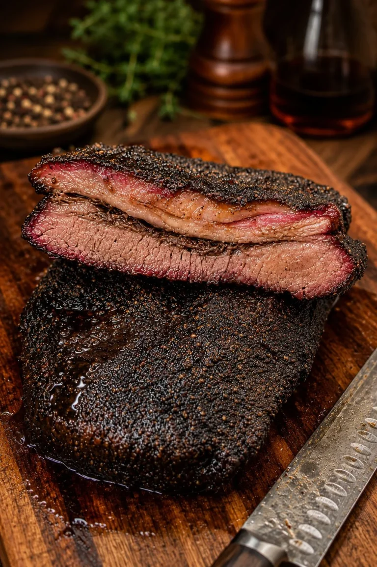 Delicious Texas-style smoked beef brisket served with barbecue sauce