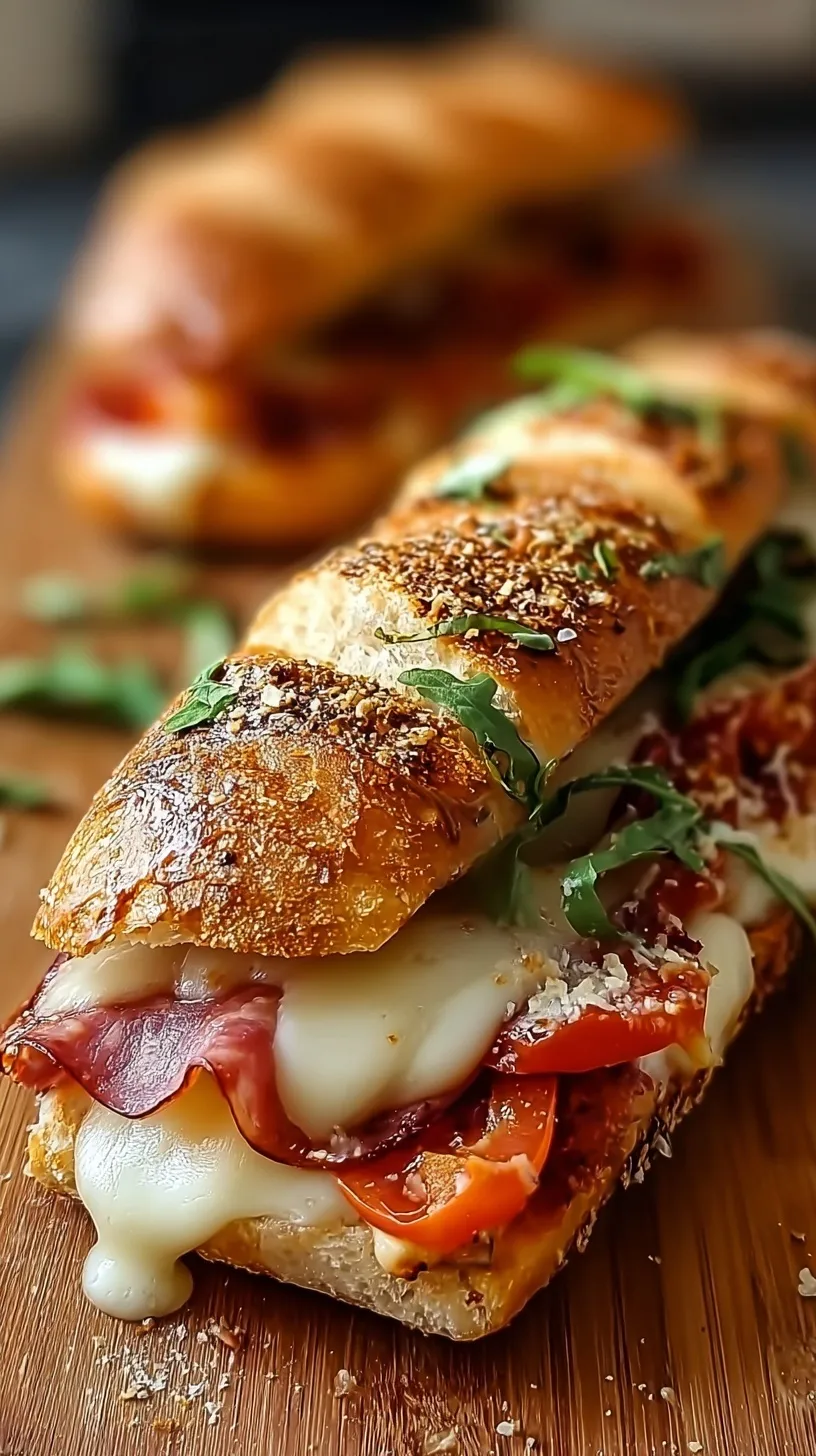 A toasted Italian sub sandwich with melted mozzarella, salami, and pepperoni on a golden hoagie roll.