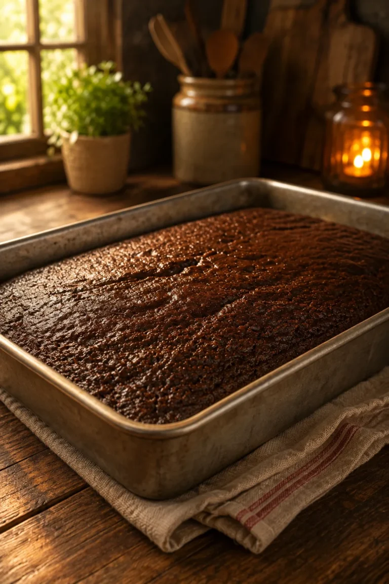 Moist tomato soup chocolate cake topped with creamy chocolate frosting and chocolate curls
