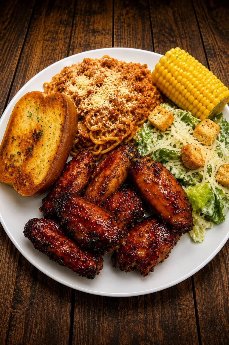 Delicious ultimate chicken wing dinner plate featuring crispy wings and sides.