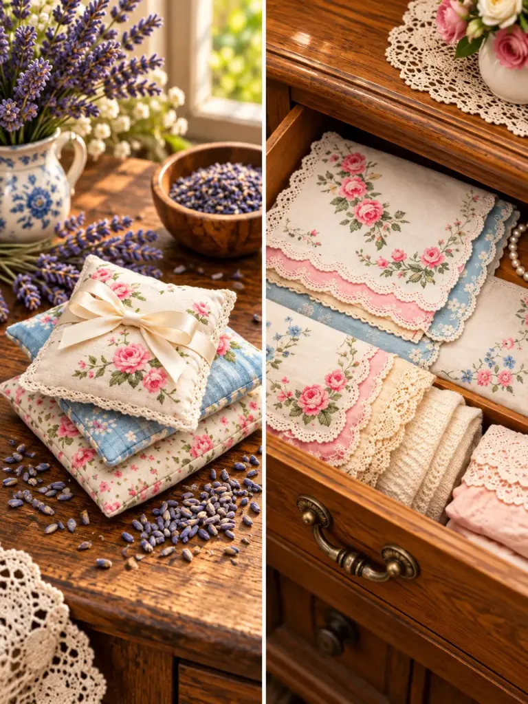 Vintage handkerchiefs sewn into a colorful patchwork throw pillow