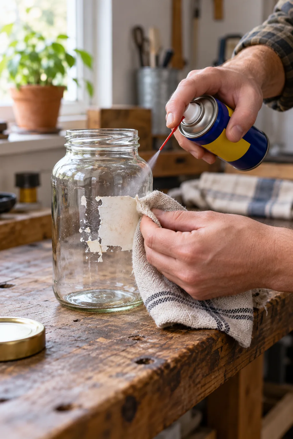 Removing an adhesive label from glass