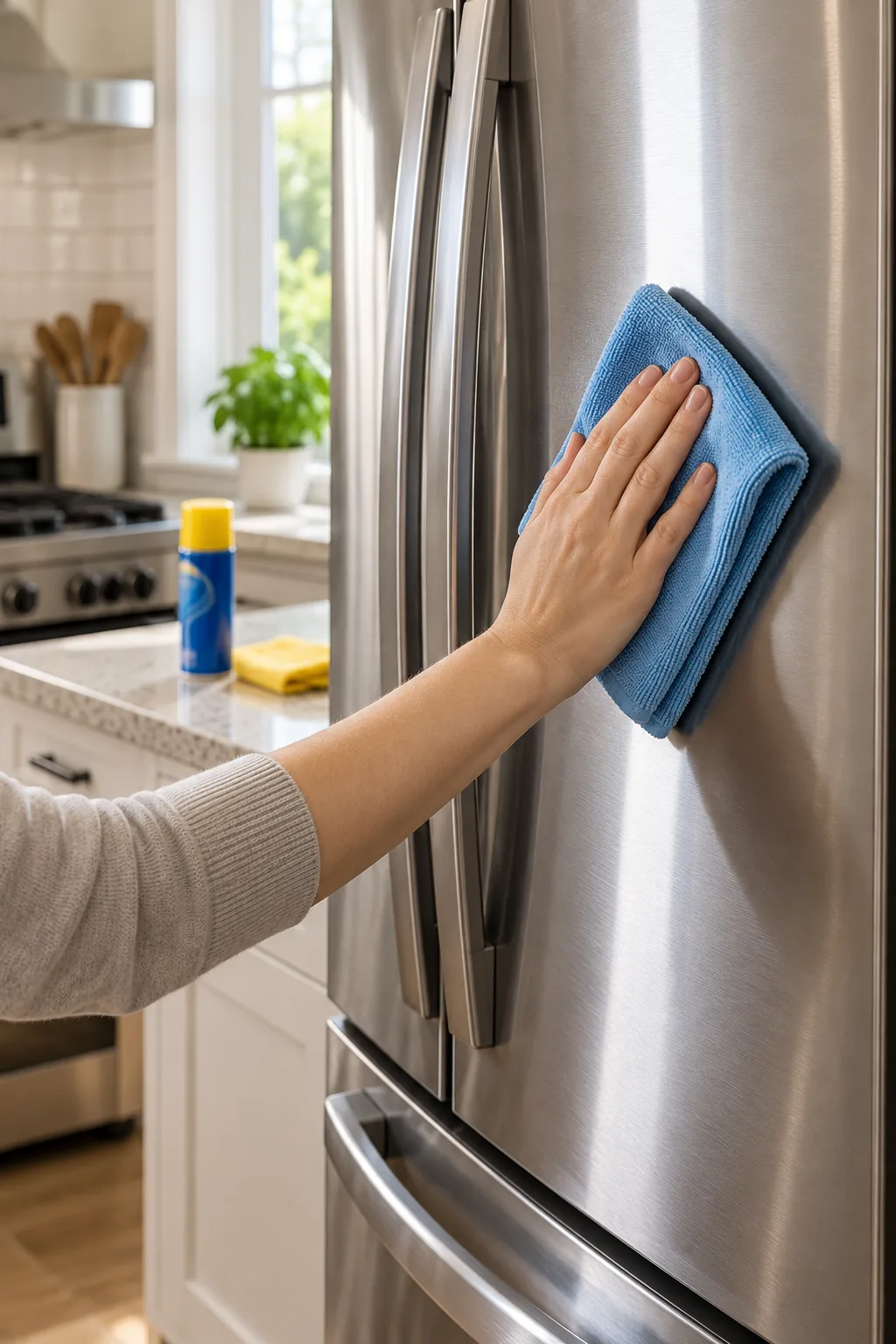 Buffing the exterior of a stainless-steel appliance