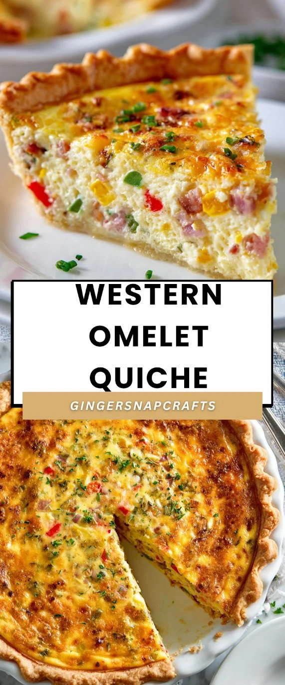 Delicious Western Omelet Quiche with vegetables and herbs on a plate