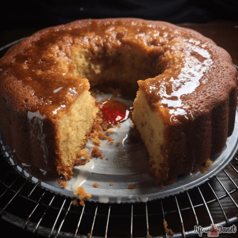 Delicious wine-infused bundt cake topped with creamy butter glaze